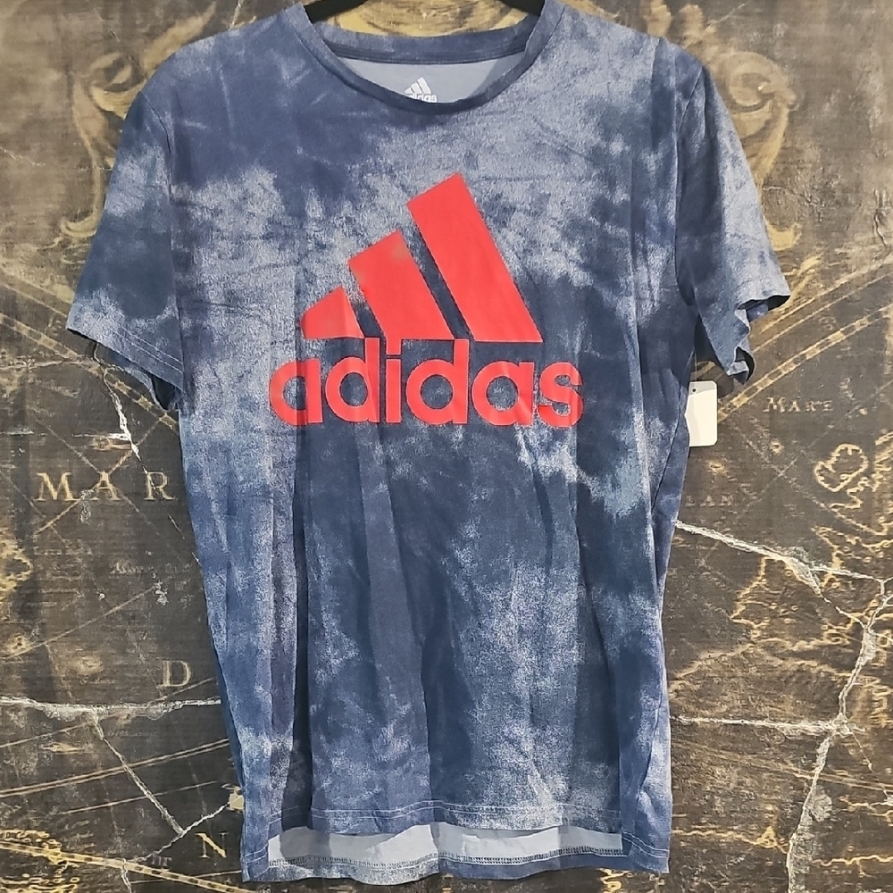 Adidas Blue and Red Short Sleeve Tee with Distinctive Logo